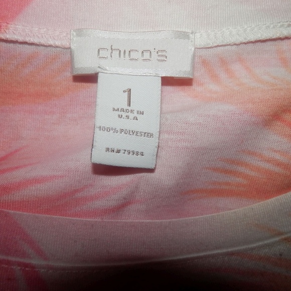 Chico's Top 1 Medium Pink Palm Tree Tee Rhinestone - Picture 4 of 4
